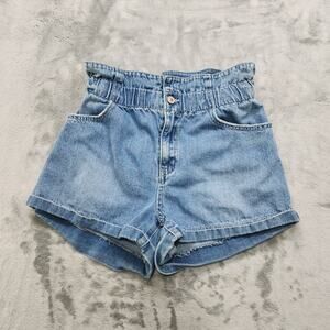 Happily Grey Shorts Womens 3/26 Blue Ruffled Paperbag Waist Cuffed High Rise